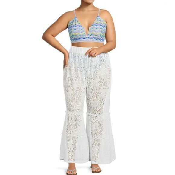 Crocheted Tiered Flared Leg Cover Up. - Picture 1 of 6
